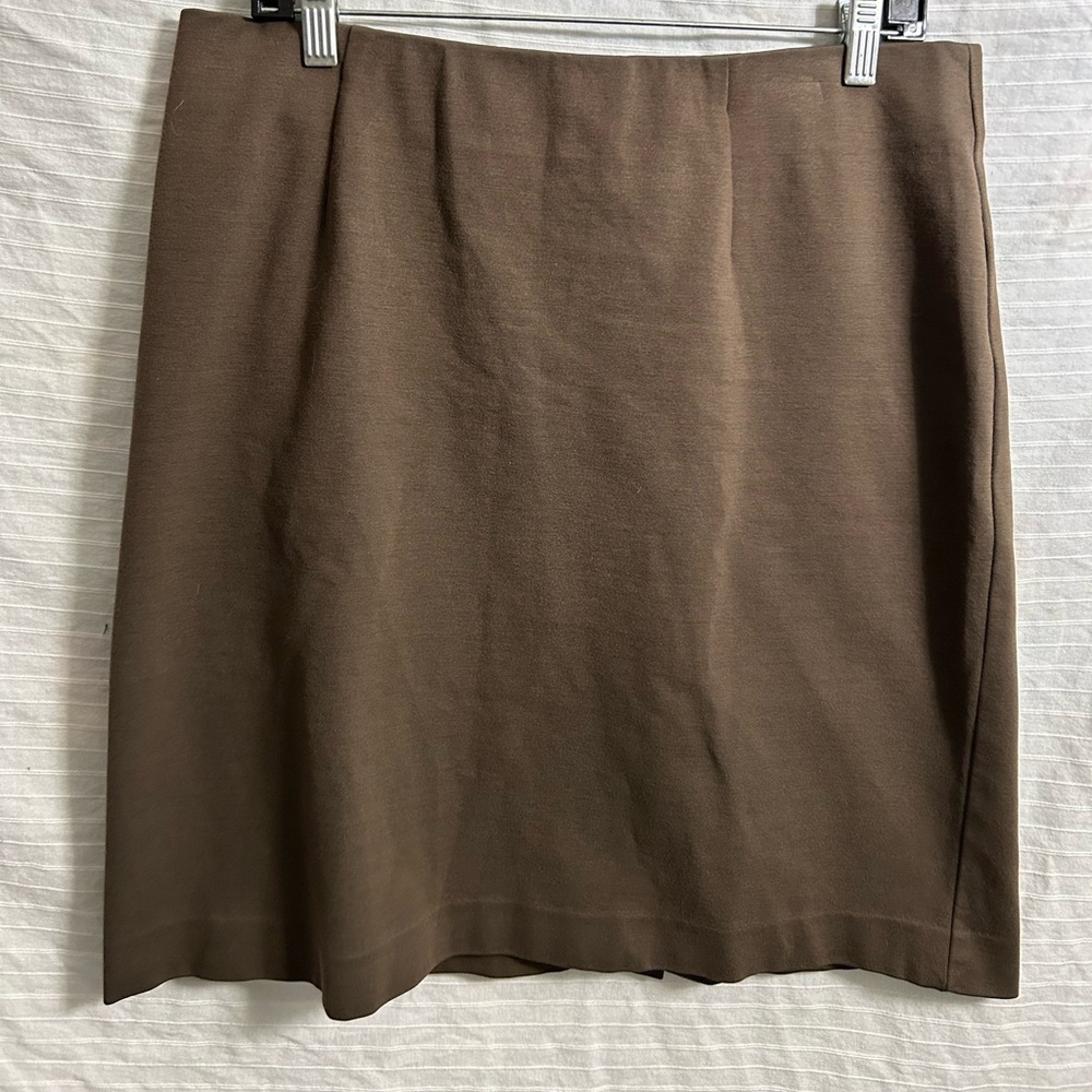 J Jill Skirt Petite Brown Ponte Knit Pencil Pull On Elastic Waist Size M